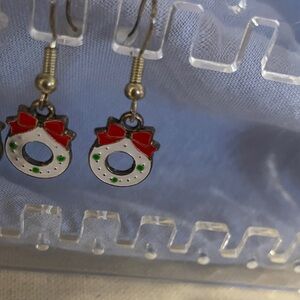 Festive Wreath Earrings with Red and Green Accents